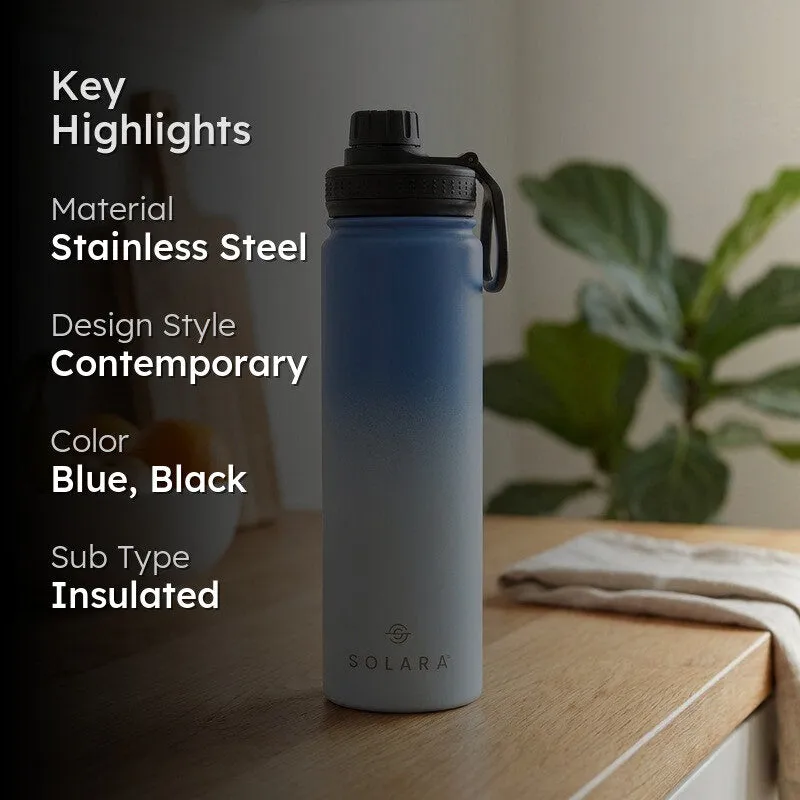 Solara Insulated Stainless Steel Bottle (650 mL) - Blue & Black media 2