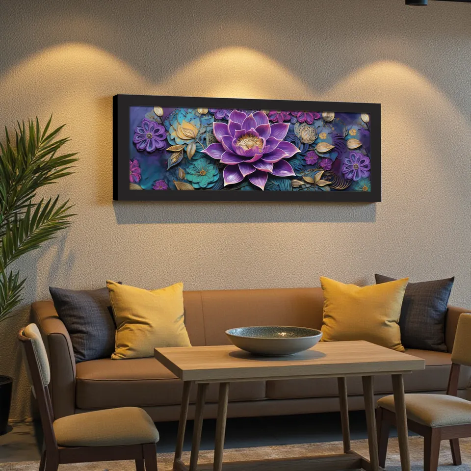 Lotique Decorative Lotus Wall Painting With Frame media 6