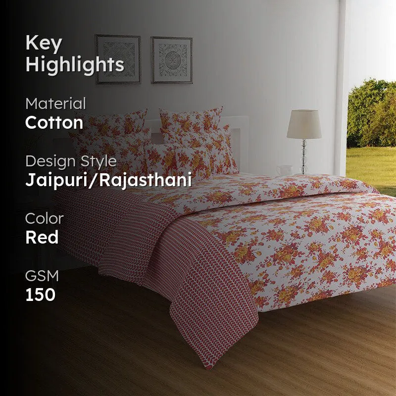 Swayam Avery Floral Cotton Comforter (Red & Pink) - 150 GSM media 2
