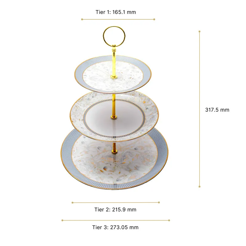 Gilded Iris 3-Tiered Porcelain Dessert Stand - Grey media 6