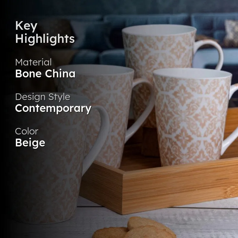 Shigha Bone China Coffee Mug (360 mL Each/Beige) - Set of Four media 2