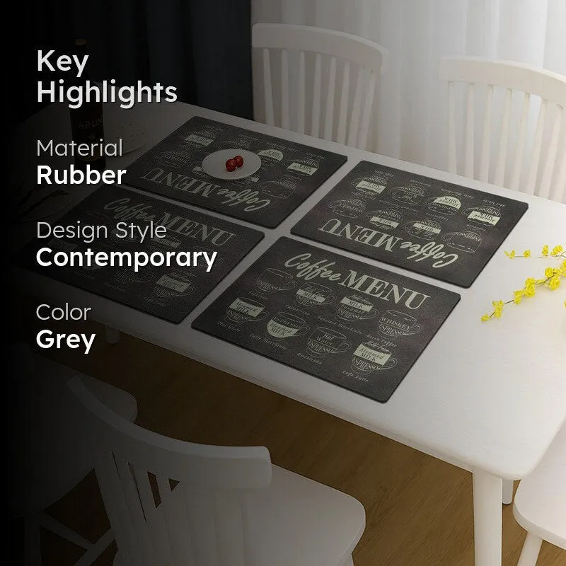 Coffee Menu Grey Rectangle Rubber Table Mats - Set Of Four media 2