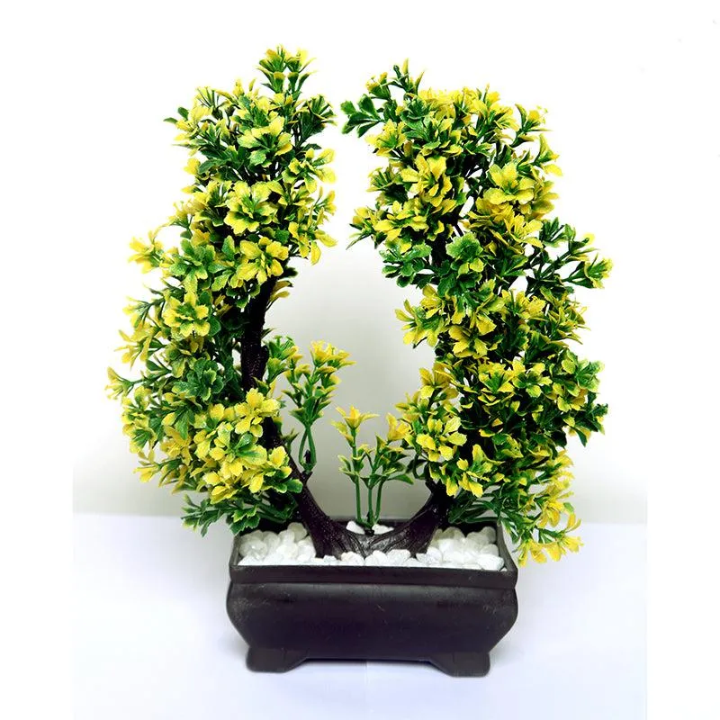 Faux Yellow Freesia Bonsai With Black Plastic Pot media 4