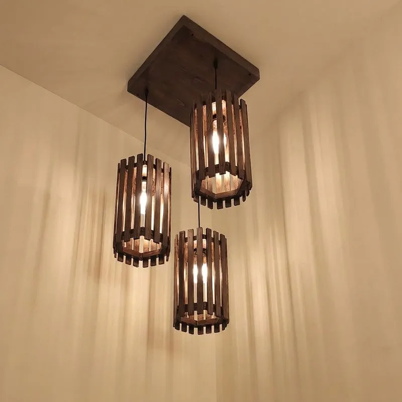 CageGlow Wooden Ceiling Lamp - Brown media 4