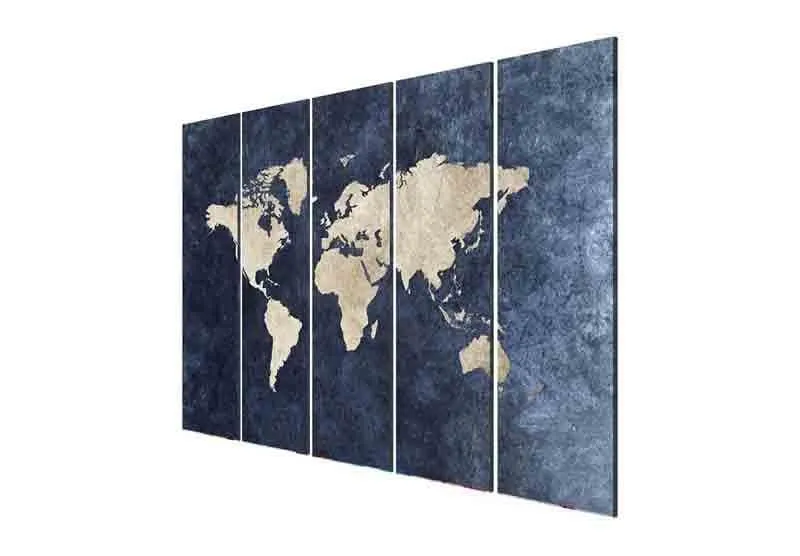 Voyage Modern World Map Canvas Wall Art - Five Piece Set media 5