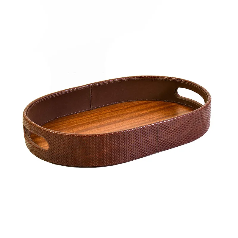 Tishue Faux Leather Serving Tray (Brown) - Set Of Two media 6