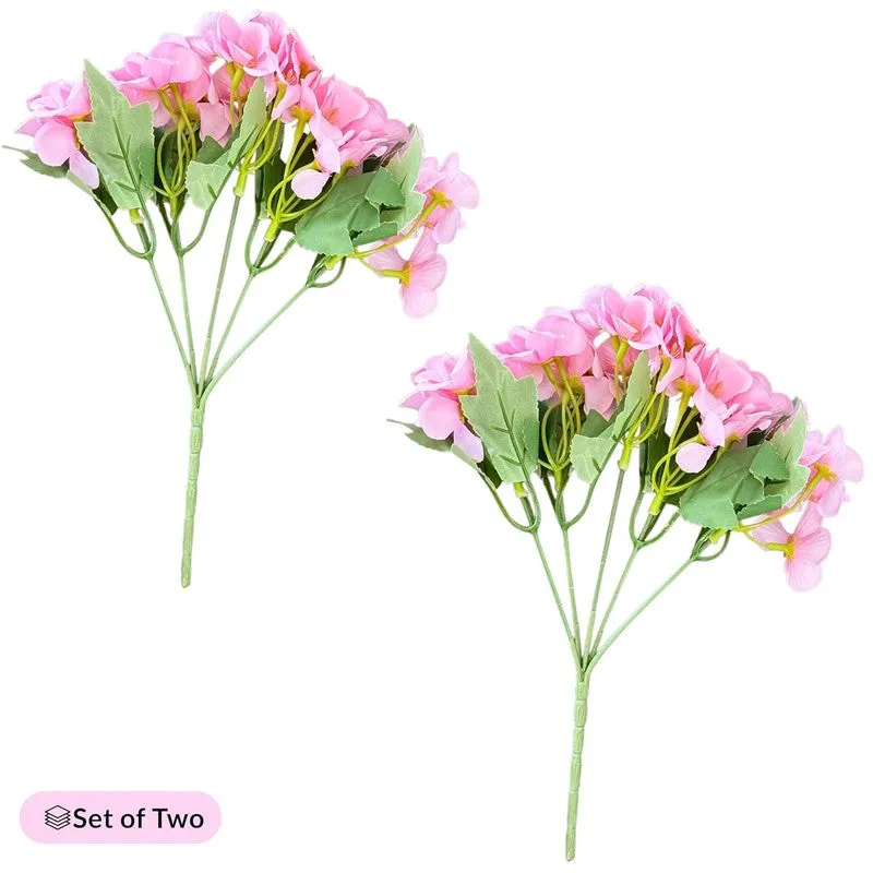 Bloom Hydrangea Plastic Artificial Flower (Pink) - Set Of Two media 4