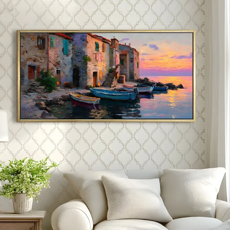 Boats at Dusk Canvas Wall Painting With Frame media 4