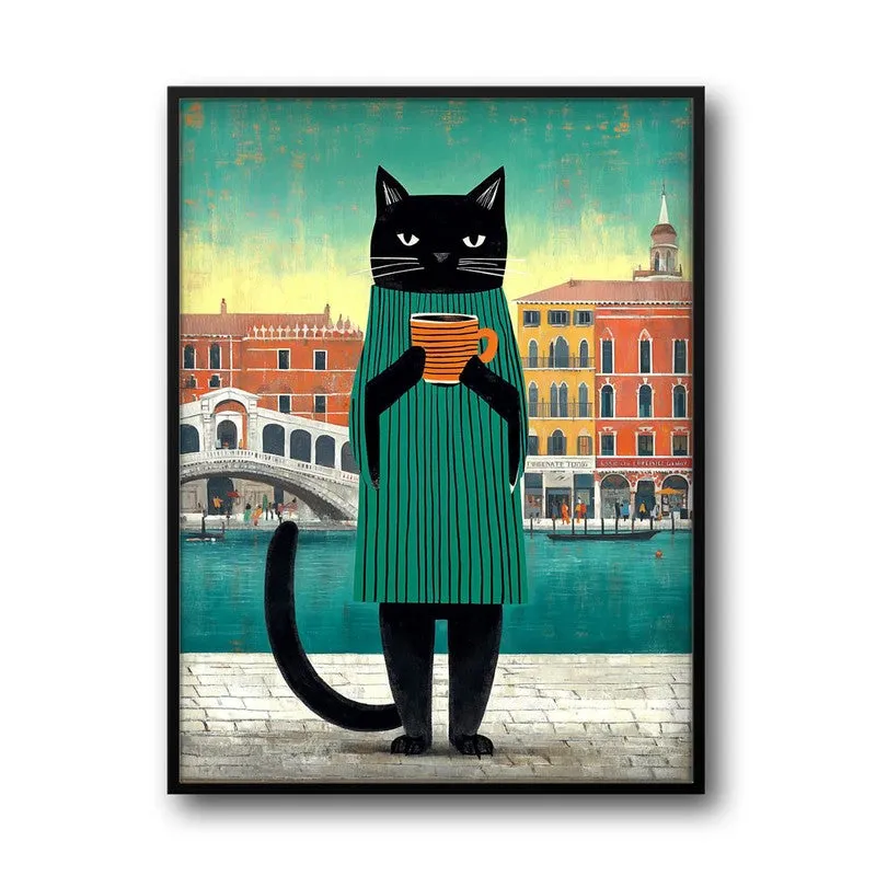 Midnight Poise Cat Wall Painting With Frame media 3