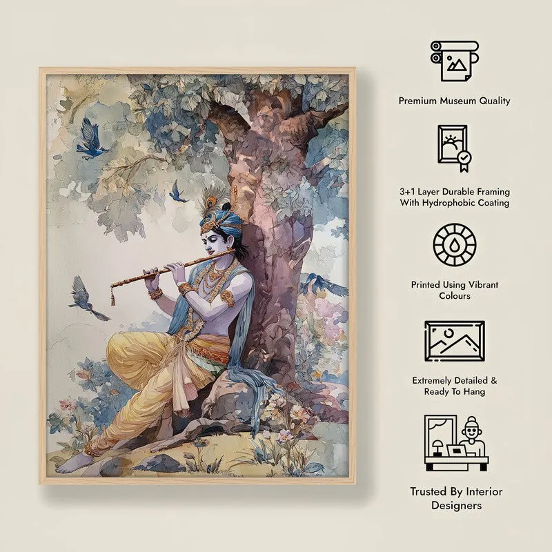 Vrindavan Bihari Lord Krishna Blissful Archival Paper Wall Art - Natural Brown Frame media 8