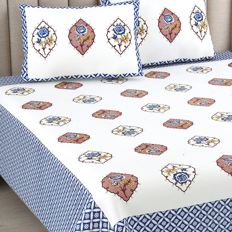 Anila Cotton Bedsheet (Blue, Brown) - 180 TC media 3