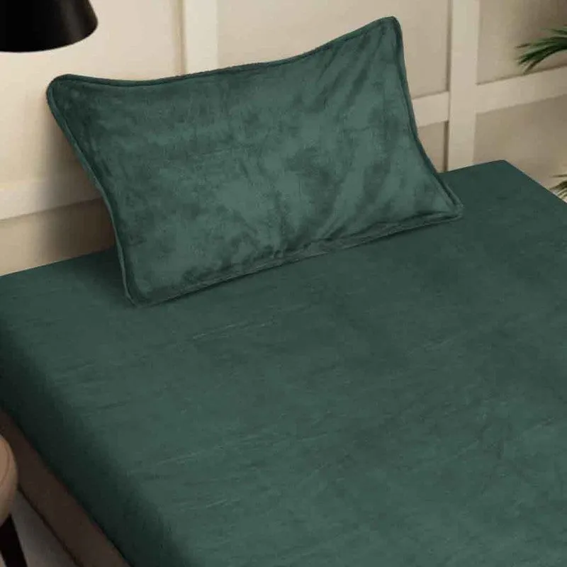 Gentle Rest Fleece Bedsheet (Green) - 180 GSM media 4