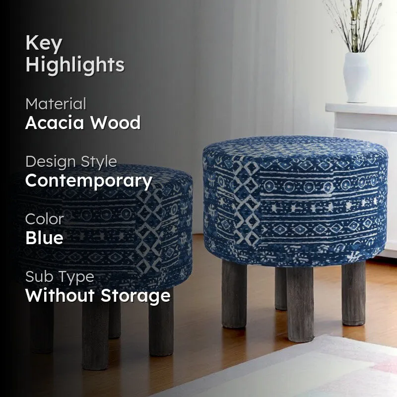 Averix Acacia Wooden Ottomans (Blue) - Set Of Two media 2