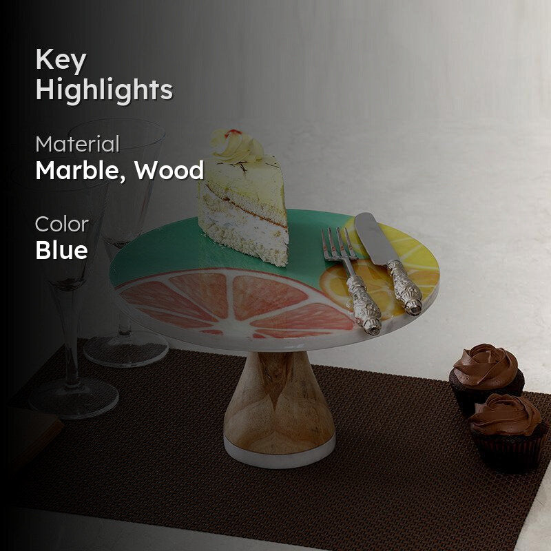 Citrus Wave Printed Marble & Wood Cake Stand image 2