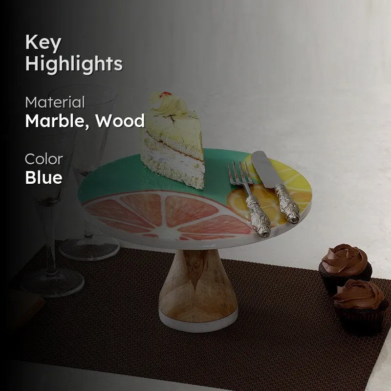 Citrus Wave Printed Marble & Wood Cake Stand media 2