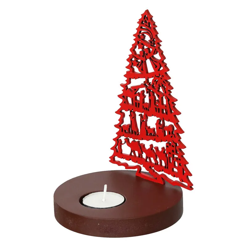 Manger & Tree Wood Christmas Tea Light Holder - Red media 6