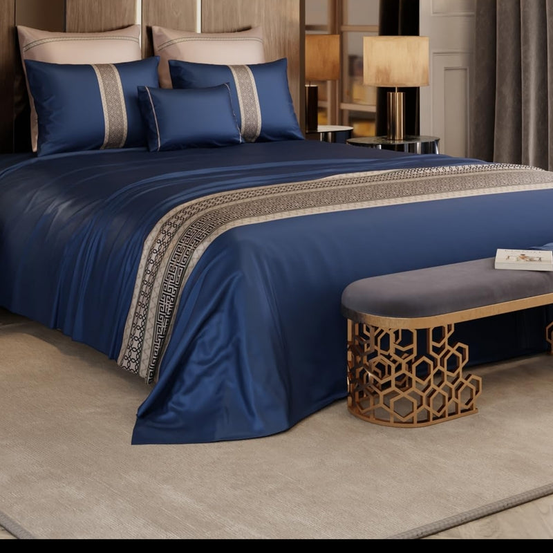 Crown of Versailies Satin Bedsheets (Blue) - 150 GSM