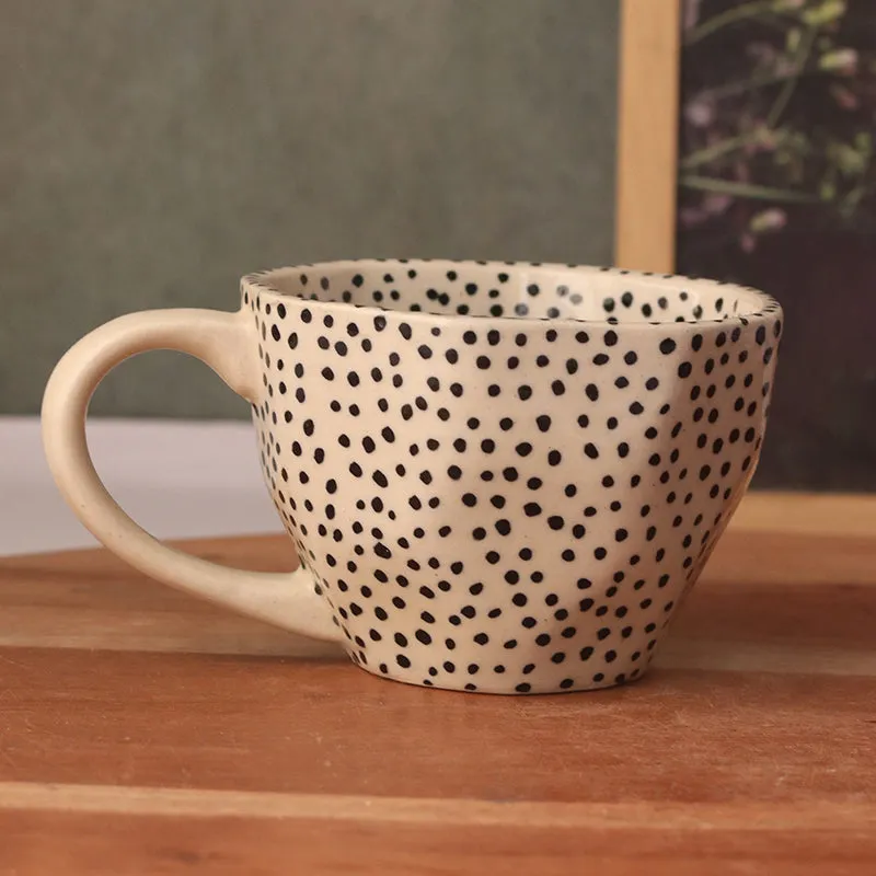 Polka Ceramic Tea Cup (230 mL)/White,Black) media 1