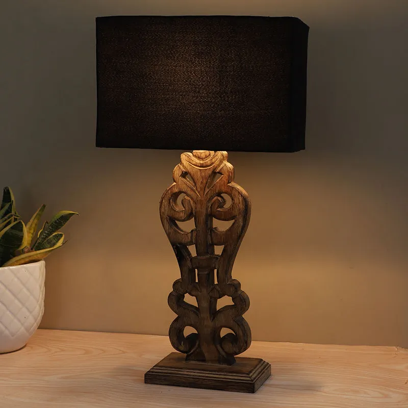 Urbane Deco Mango Wood Table Lamp - Black,Brown media 1