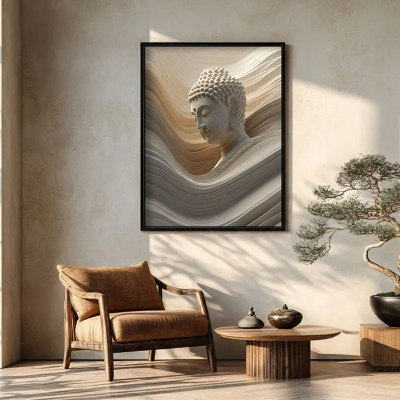 Aurum Buddha Archival Paper Wall Painting With Black Frame media 1