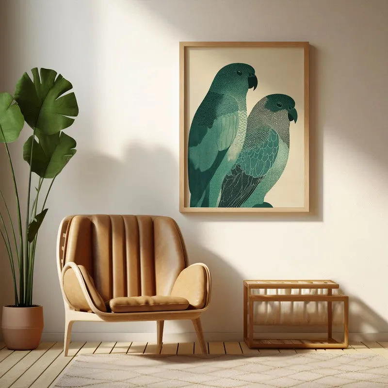 Pastel Parrot Pair Canvas Wall Painting With Brown Frame media 5