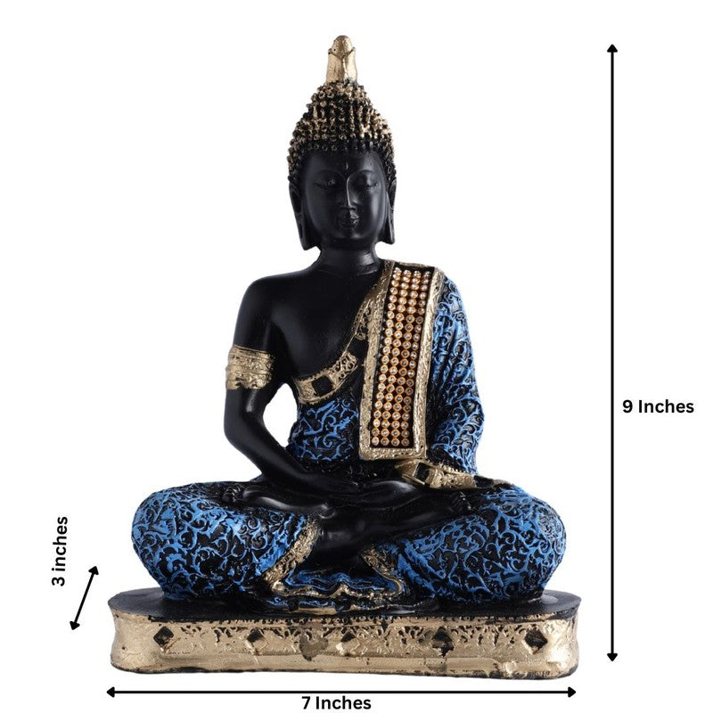 Buddha in Meditation Showpiece - Blue & Gold media 6
