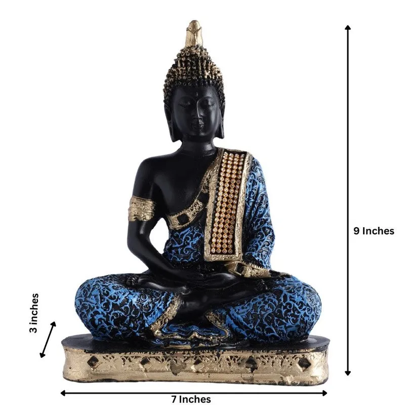 Buddha in Meditation Showpiece - Blue & Gold media 6
