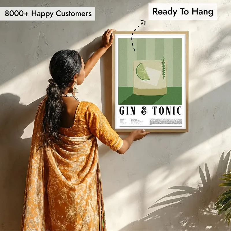 Gin & Tonic Framed Canvas Archival Canvas Wall Painting - Natural Brown Frame media 6