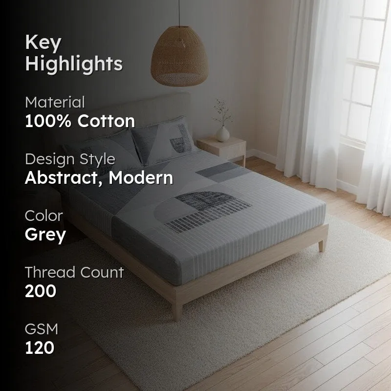 Idris Abstract Cotton Bedsheet (Grey) - 200 TC media 2