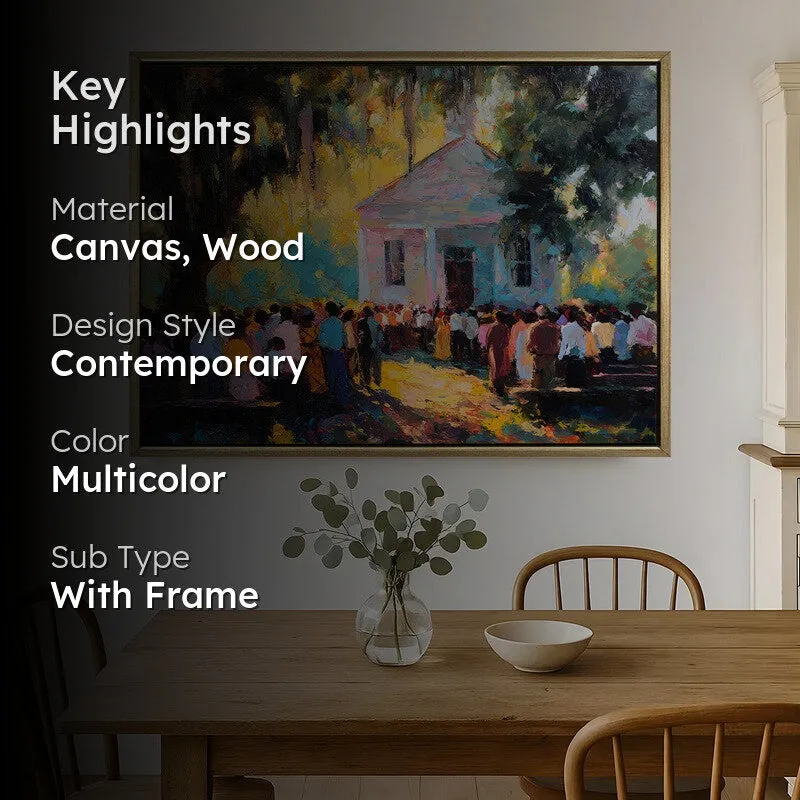Golden Gathering Canvas Wall Painting With Frame media 2