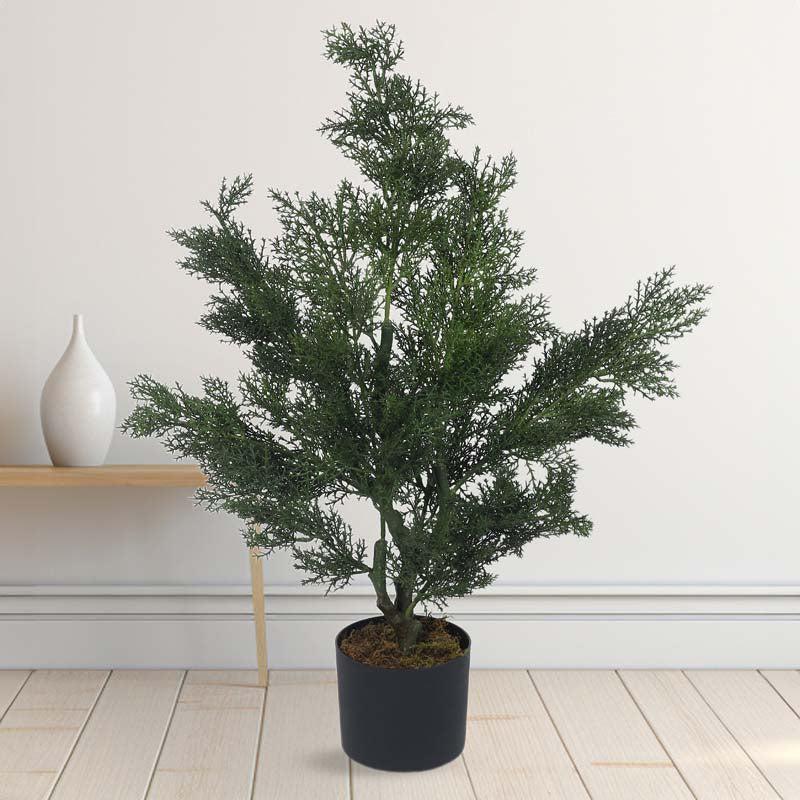 Faux Lush Cypress Spiral Topiary Plant With Black Plastic Pot - 3.0 Feet media 3