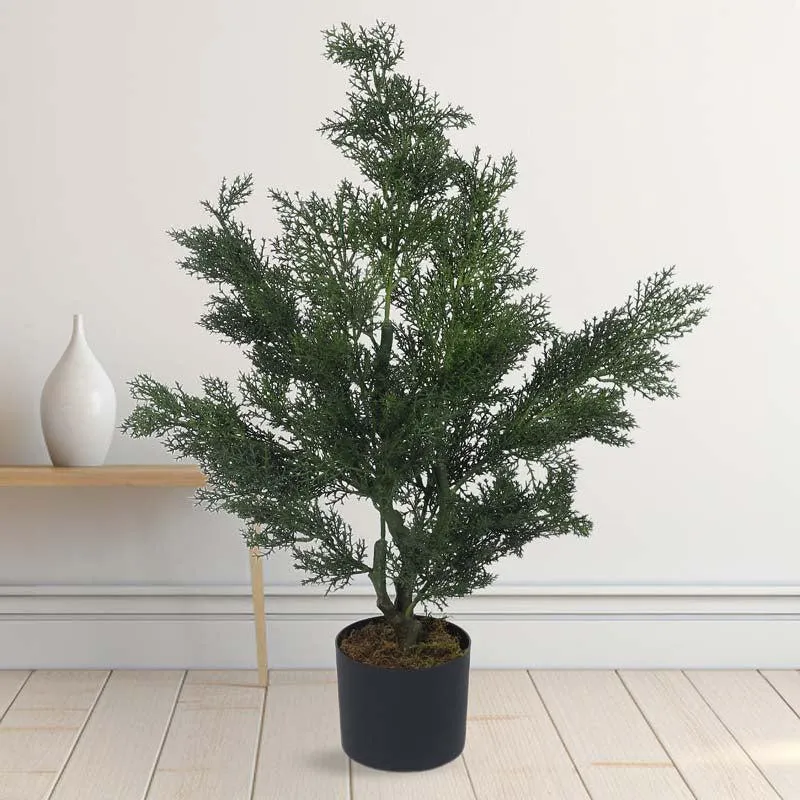 Faux Lush Cypress Spiral Topiary Plant With Black Plastic Pot - 3.0 Feet media 3