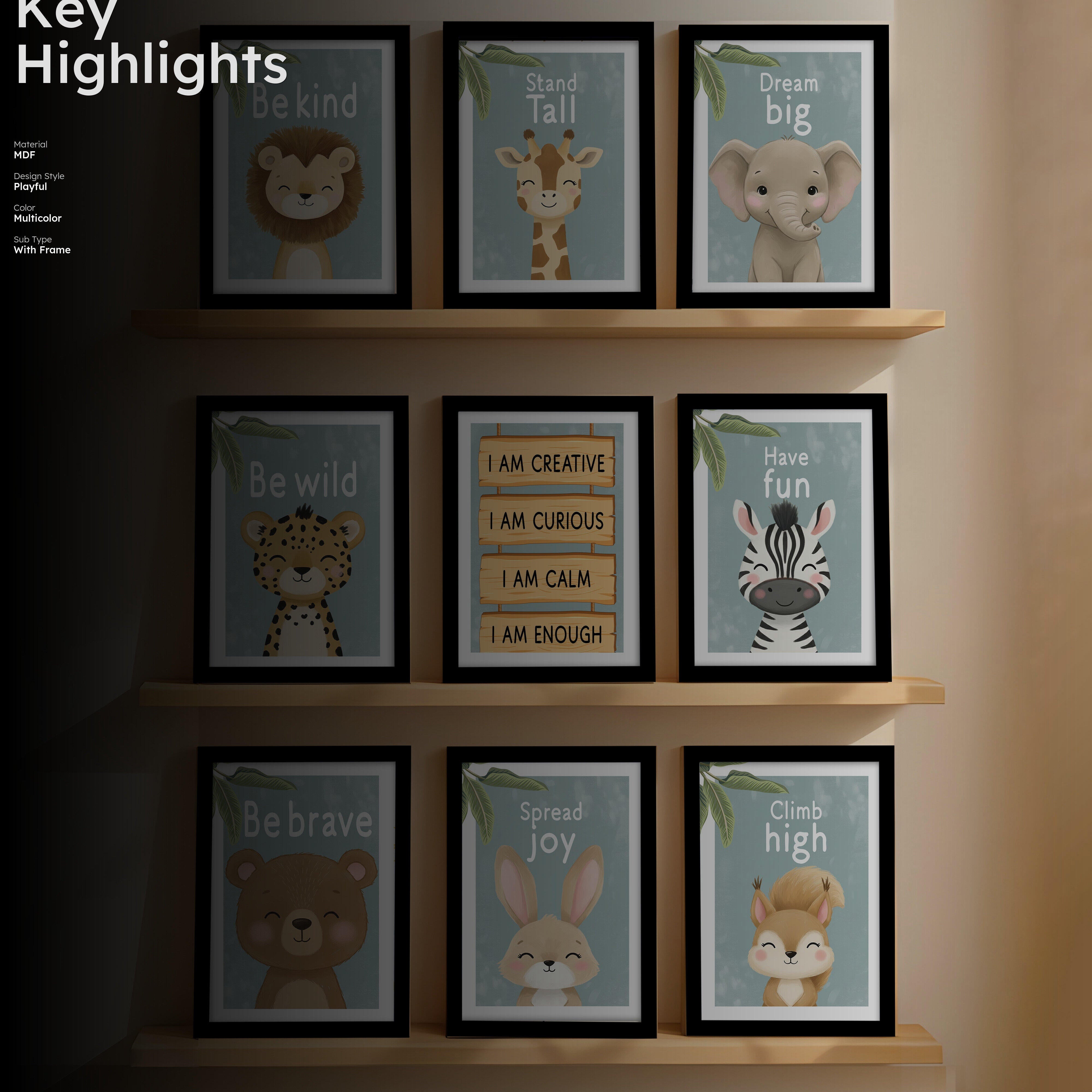 Joylet Animal Quote Wall Art With Frame - Set Of Nine media 2