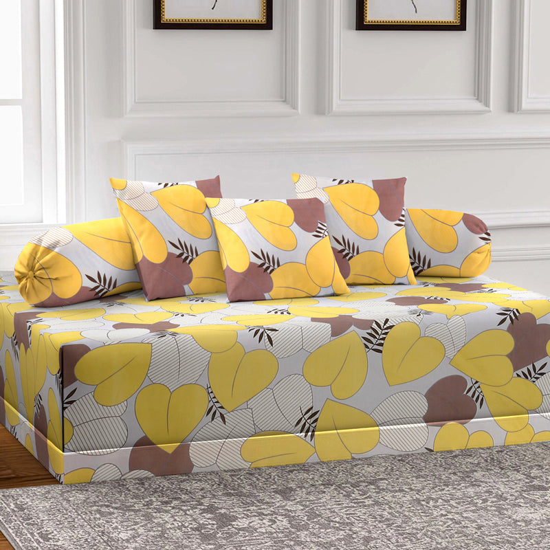 Leafettes Diwan Set (Yellow) - Six Piece Set
