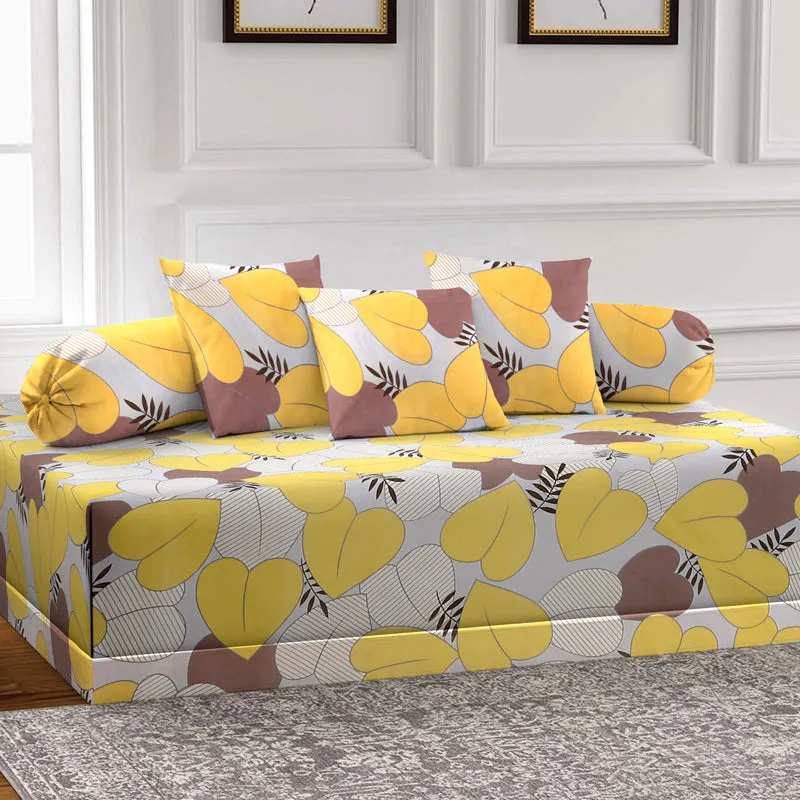 Leafettes Diwan Set (Yellow) - Six Piece Set media 1