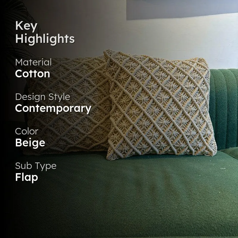 Nomad's Rest Macrame Tufted Cotton Cushion Cover - Set Of Two media 2