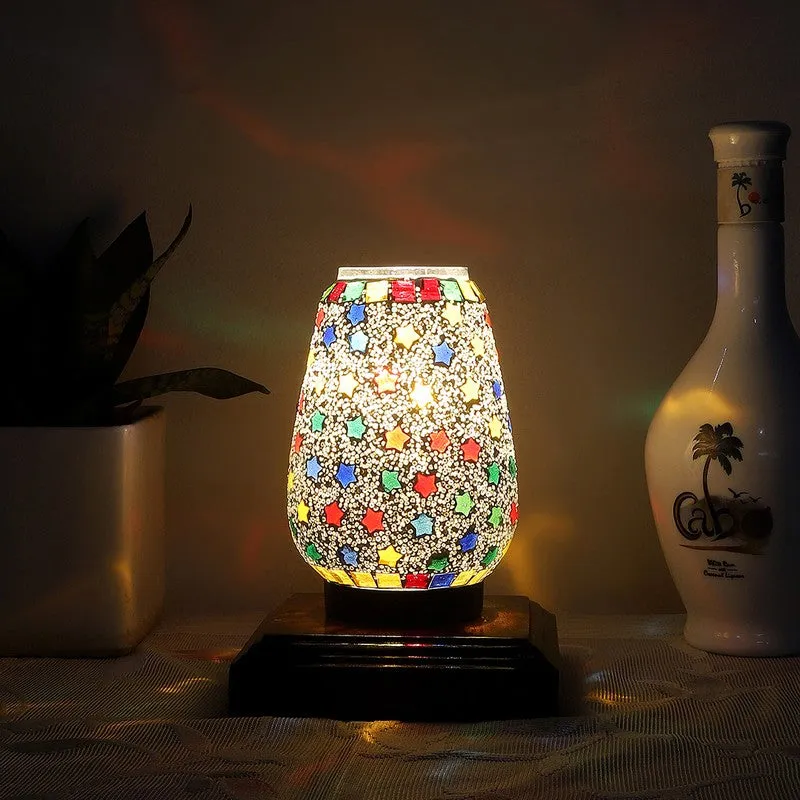 Speckra Glass Table Lamp With Wooden Base - Multicolor media 1