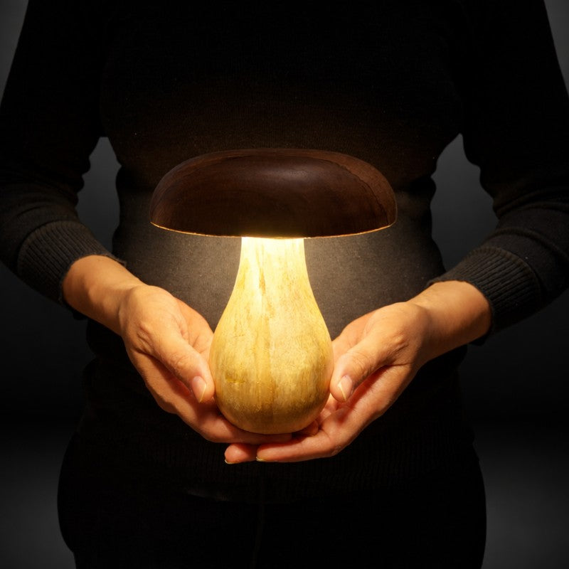Shrooma Mushwoom Wooden Table Lamp - Brown media 5
