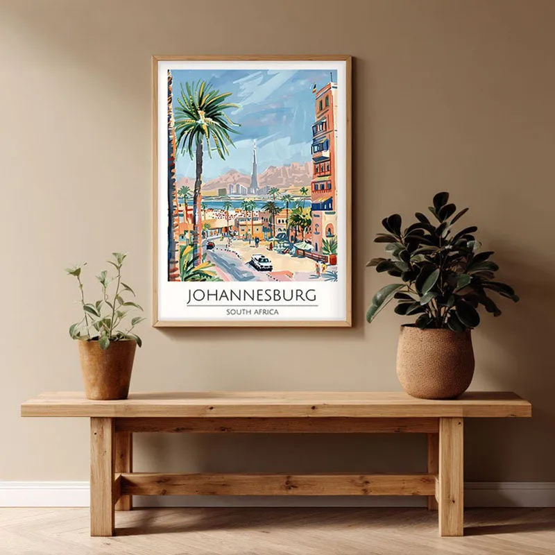 Vintage Johannesburg Framed Canvas Archival Canvas Wall Painting - Natural Brown Frame media 1
