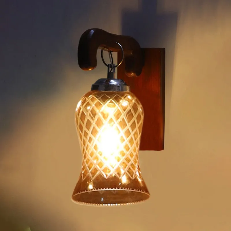 Honey Glow Arch Walnut-Amber Glass Wall Lamp media 8