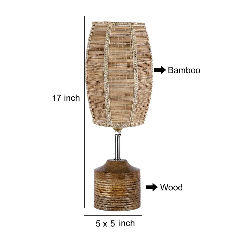 Vida Wooden Table Lamp With Bamboo Shade - Beige,Brown media 5