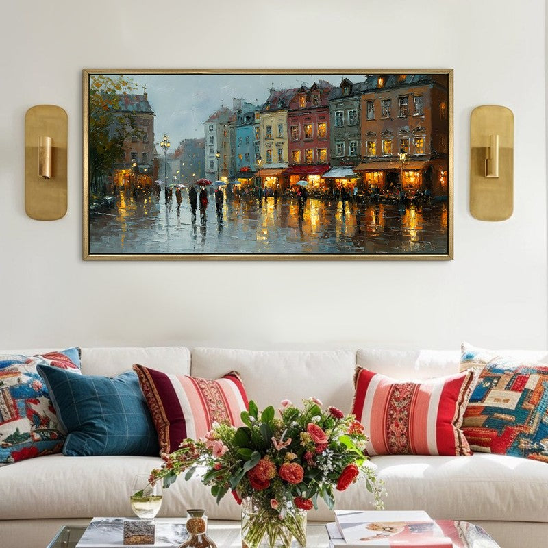 Rainlit Streets Canvas Wall Painting With Frame