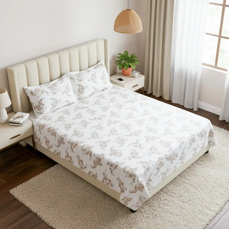 Coquette Floral Cotton Bedsheet (Brown) - 180 TC media 1