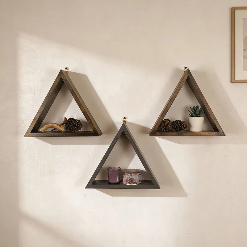 Noirwood III Triangular Set of 3 Wooden Wall Shelves media 3