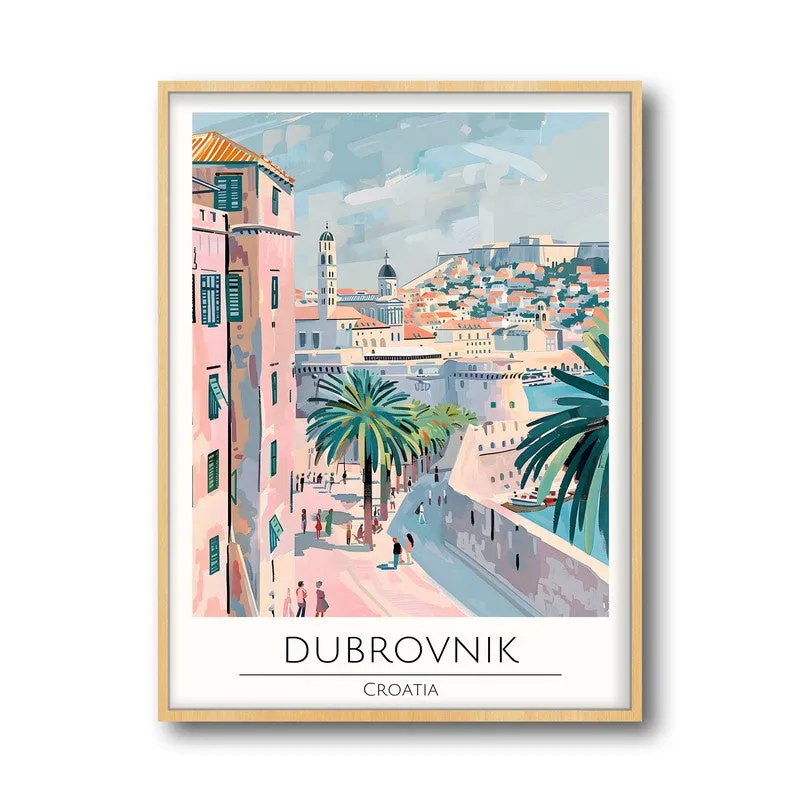 Vintage Dubrovnik Framed Canvas Archival Canvas Wall Painting - Natural Brown Frame media 5