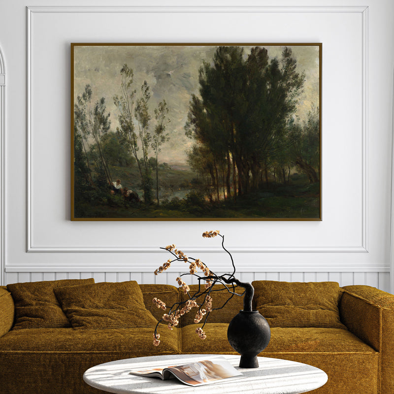 Moody Trees Wood Wall Art With Frame - Black