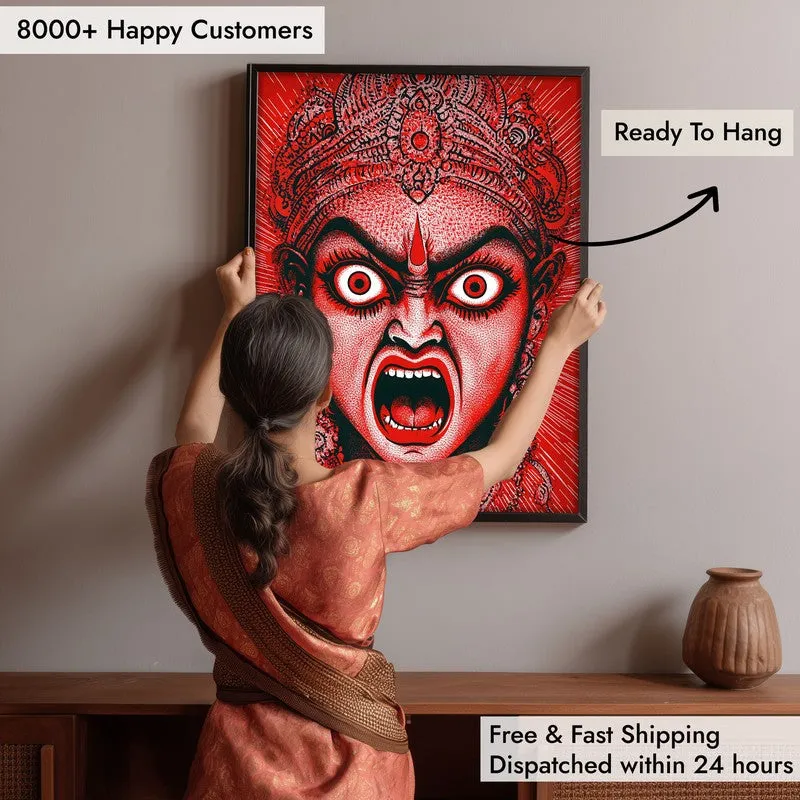 Rudra Mahakali Spiritual Archival Paper Wall Painting With Frame - Black media 6