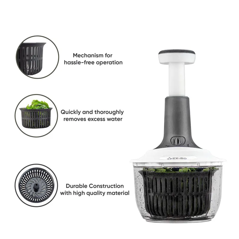 White and grey manual chopper shown with a removable basket and excess-water removal feature