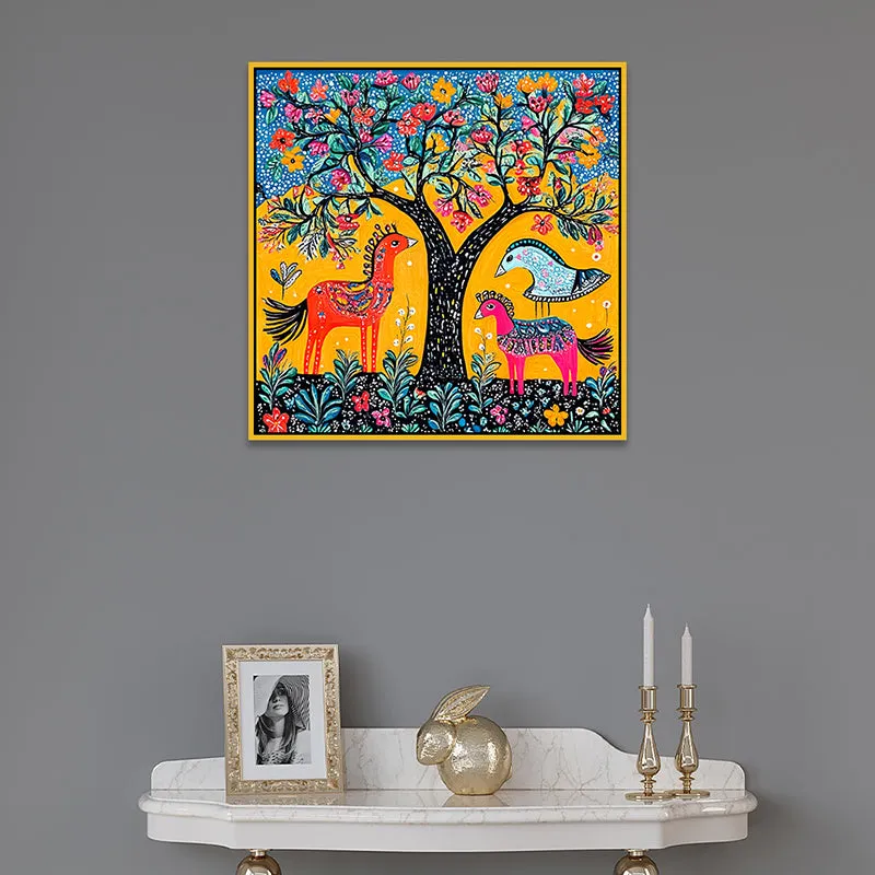 Forest Trance Canvas Wall Painting With Frame - Gold media 4