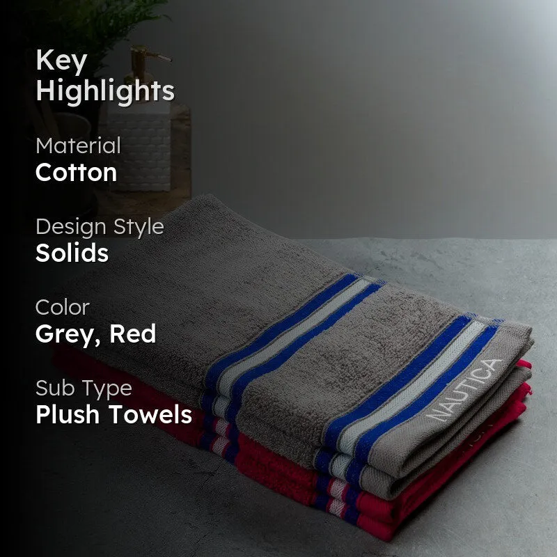 Nautica Dove Dual Down Cotton Hand Towel (Dark Grey & Red) - Set Of Four media 2